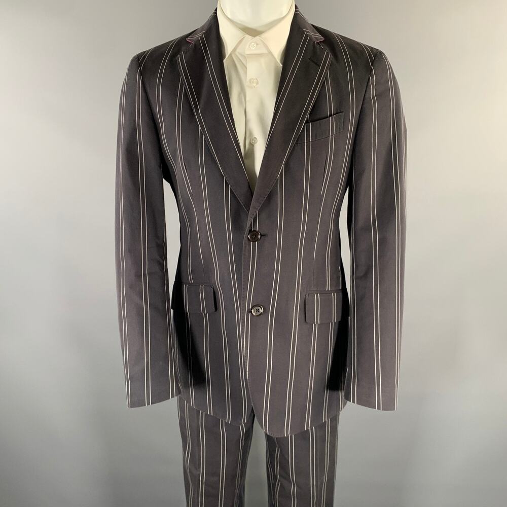 ETRO Size 38 Black White Pinstripe Cotton Notch Lapel Suit